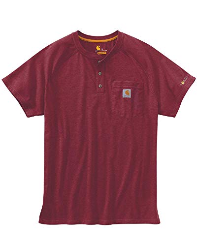 Carhartt Men's Big-Tall B&T Force Cotton Delmont Short Sleeve Henley Relaxed Fit Shirt, red/Brown Heather, 2X-Large/Tall