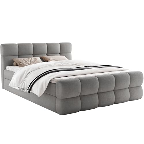 FurniDe24 Boxspringbett mit 2 Bettkästen, Taschenfederkernmatratze und Topper, Gepolstertes Doppelbett mit Kopfteil und Fußteil, Bouclé-Stoff, Polsterbett Leo (Anthology 17, 180 x 200 cm)
