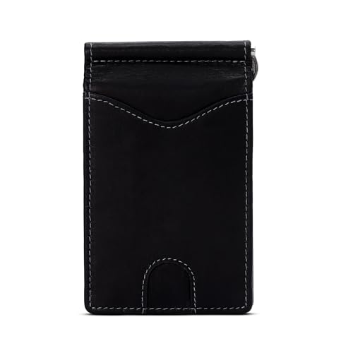 Image of ROGUE WALLET Genuine Leather Minimalist Wallets - RFID Blocking with Money Clip - Interior & Exterior Card Pockets & More - Gift for Men (Black)