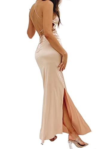 Just Quella Women's Strappy Backless Evening Party Maxi Dress with Slit