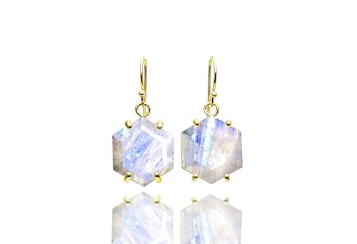 Boucles d'oreilles pierre de lune de juin pendantes 16mm en or
