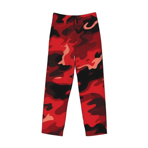 Red Gray Camo Graphic Print Men's Relaxed Fit Pajama Pants with Thoughtful Details and Plush Pockets4