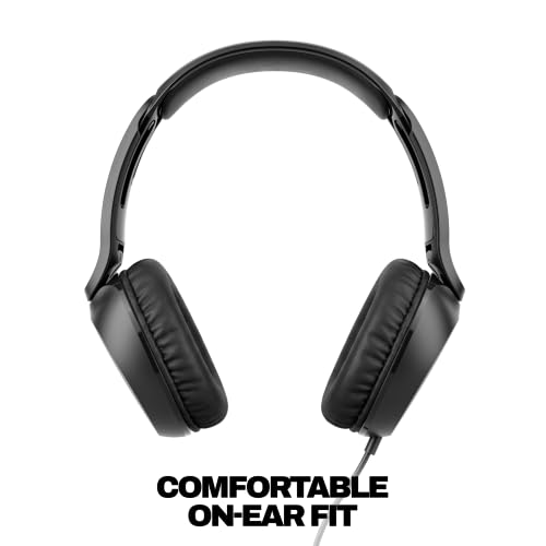 Image of Skullcandy Icon 180 Wired Headphones, Built-in 85dB Volume Limiter, Comfortable On-Ear Fit, Adjustable Headband, Convenient for Travel with 3.5mm AUX Plug, in-Line Microphone - True Black