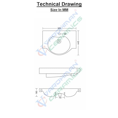 Image of Wash Basin Wall Hung Mounted Glossy Finish White Sink for Bathroom (24 x 17 x 7 Inch)