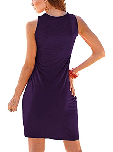 Image of Camisunny Women Casual Loose Tank Dresses Sleeveless Beach Vacation Dress Swing Pleated U Neck Fashion Soft