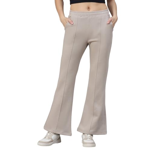 Image of 98 Degree North Women Flared Fleece Track Pants-GL1315-ALMOND