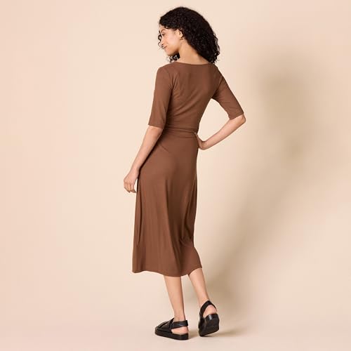 Image of Amazon Essentials Women's Fine Rib V Neck Side Cut-Out Midi Dress (Previously Daily Ritual)