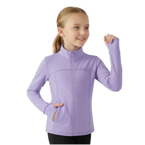 El Mejor Listado de Ropa de Artes marciales para Niña disponible en línea. 43 chamarra atlética con cierre para niñas, manga larga, ligera, con bolsillos, para niños activos, Púrpura, 10 Años