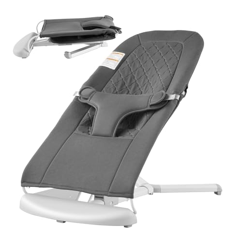 Image of VEVOR Baby Bouncer, Folding Bouncer Seat for Babies 0-9 Months, Portable Baby Bouncer Seat with 2 Reclining Angles, 3-Point Harness & Carrying Bag, Ideal for Indoors Outdoors, Dark Gray