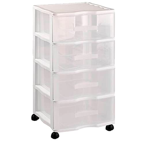 AC - Cajonera de Almacenamiento WGN - 4 Cajones - Torre de Almacenamiento Multiusos para Oficina, hogar, Escuela, etc - 67,5 x 37 x 39 cm - Color Blanco - Cajones Transparentes