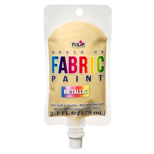 Tulip Brush-On Fabric Paint Metallic Gold Permanent Soft Fabric Paint for Clothing & Crafts Easy-Squeeze Pouch 2.7 fl. oz.
