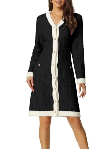 Seta T Women's Contrast Color Button Down Sweater Dresses V