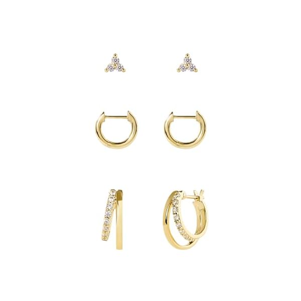 Ana Luisa Small Gold Earring Set - 14K Gold Plated With Cubic Zirconia Earrings - Hypoallergenic, Water-Resistant, Tarnish-Free Jewelry - Dainty Huggie Hoops & Stud Earrings for Women - 3 pairs