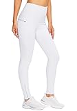 SANTINY Women's Fleece Lined Winter Leggings Water Resistant High Waisted Thermal Hiking Running Warm Pants Women Pockets(White_XS)