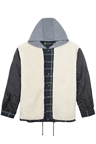 Men's Sherpa Lined Flannel Quilted Jacket Long Sleeve Cotton Plaid Snap Button Up Shirts Jacket3