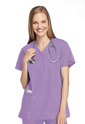 Cherokee Women's Workwear Scrubs Tie Back Mock Wrap Tunic, Orchid, Medium