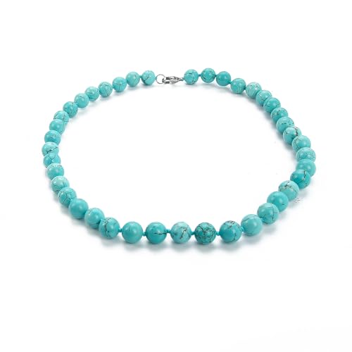 Collier de perles bleu turquoise pour femmes et filles fait main 48cm