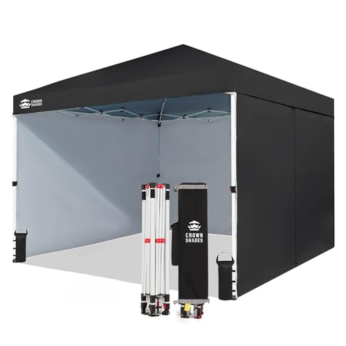 CROWN SHADES 10X10 Comercial Instant Canopy Pop Up Tent with Center Lock (10x10 with 4 Sidewalls, Black)