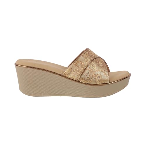 Image of Lazera Platform Wedge Sandals|Sandals for Women|Platform Heels|Floral Brocade Synthetic|Slip On|Regular Fit|2.5 Inch Heel