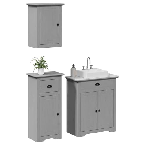 HOMEELIKE 3-TLG Badmoebel-Set BODO Grau Massivholz Kiefer - Rustikaler Charme Und Leicht Zu Reinigen HOMEELIKE 3-TLG Badmoebel-Set BODO Grau Massivholz Kiefer - Rustikaler Charme Und Leicht Zu Reinigen