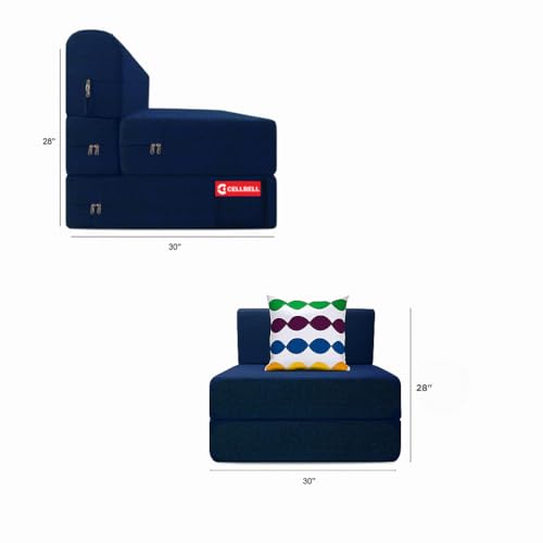 Image of CELLBELL Comfy Sofa Cum Bed 2.5x6 Feet | Foldable Dual Use Couch Bed with Soft Cushions & Sturdy Frame | Space Saving Modern Design for Living Room & Guest Use (Navy Blue)