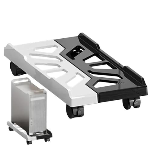 Soporte móvil para torre de computadora negro y blanco, ajustable, con 4 ruedas giratorias, soporte ventilado para CPU bajo el escritorio (negro) miniatura 3