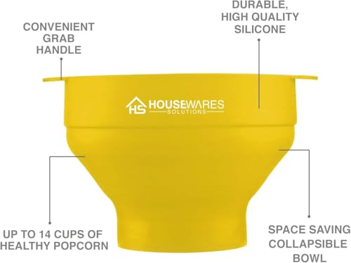 Image of Collapsible Silicone Microwave Hot Air Popcorn Popper Bowl With Lid and Handles (Yellow)
