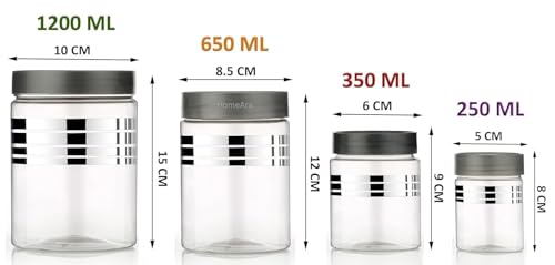 Image of 24-Piece Plastic Storage Jar Set | Airtight Food Containers with Spoons | Multi-Size Pantry Organiser 250ml to 1200ml | Silver Line Print | Improved Model