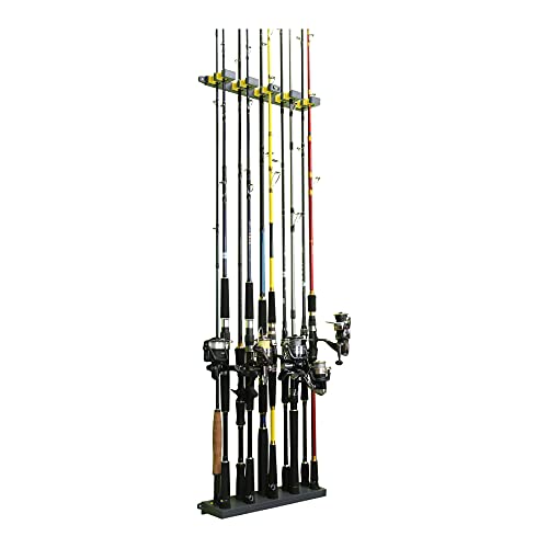 Booms Fishing WV4 Fishing Pole Holder, Wall Mounted Fishing Rod Holders for Garage, Vertical/Horizontal/Ceiling Fishing Pole Rack,Store Up to 10 Rods to Save Your Space, Gray + Yellow