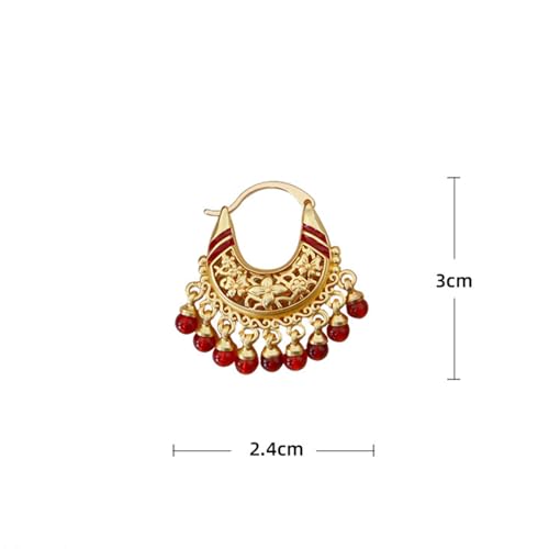Vintage Chinese Style Chandelier Hoop Earrings with Blue/Red Agate Beads and Pearl Tassels - 18K Gold Plated Brass - Women's Bohemian Jewelry2