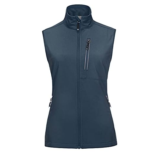 33,000ft Women's Lightweight Gilet Outerwear Waterproof Stand Collar Softshell Cycling Vest Laddies Reflective Sleeveless Jacket for Riding Running Golf Hiking Walking Fishing (Grayish Blue, L)