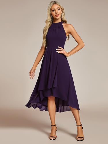Image of Ever-Pretty Women's Halter Chiffon Midi Cocktail Wedding Guest Dress