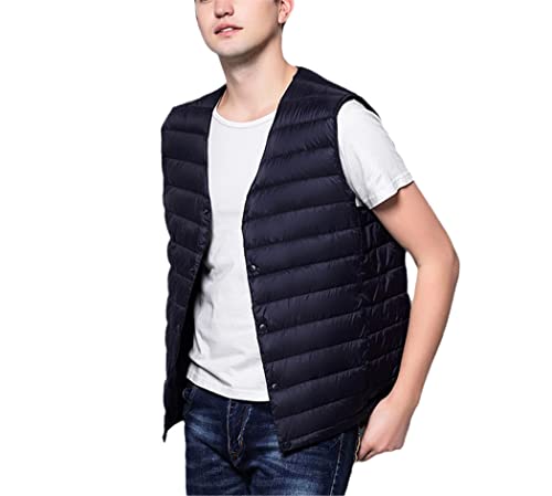 Chaleco de plumón ultra ligero hombre chaquetas sin mangas casual invierno azul marino L