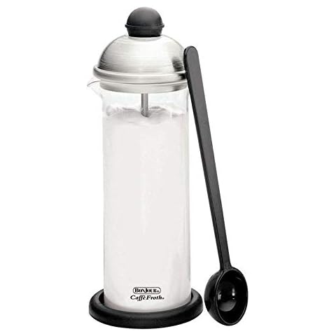 BonJour Coffee Glass and Stainless Steel Manual Milk Frother, 16-Ounce, Caffé Froth Monet Cover