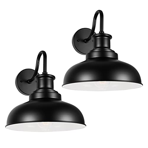 Image of Outdoor Barn Lights Outdoor Wall Sconces Farmhouse Exterior Wall Mount Light Vintage Outside Wall Lighting Fixture Industrial Black White Lanterns for Porch, Entryway, Garage, 2 Pack