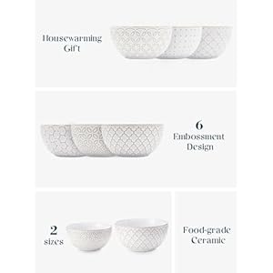 Dowan ice cream bowls 12 oz small bowls set of 6 45 inch ceramic embossment stoneware bowls kitchen decorhousewarming gift white bowls set for dessert fruits snack dishwasher microwave safe  urban country home decor