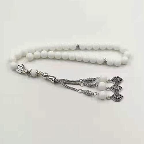 Tasbih White Ceramic Muslim Prayer Beads Misbaha Islamic Accessories Rosary Gift on Hand (10mm x 99 Beads)