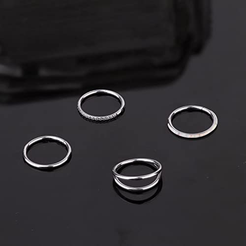 Jstyle 18G 16G Surgical Steel Nose Rings Hoops For Women Opal Cz Septum Rings Clicker Hinged Segment Nose Ring Lip Helix Cartilage Conch Daith Rook Nose Body Piercing Jewelry 18G 8Mm #TOP5