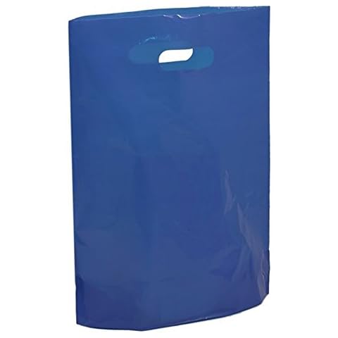 50 Navy Blue Plastic Carrier Bags - 15" x 18" x 3" Large Coloured Bag - Reusable Retail Market Traders Fashion Colored Carriers Cover