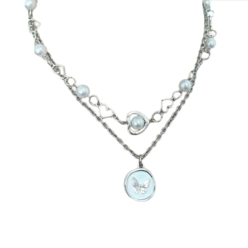 Collier papillon et fleur avec pendentif cœur délicat pour femme