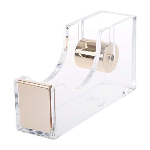 LUYING Modern Design Acrylic Clear Office Desktop Tape Dispenser Metal Core Tape Holder Gold for Office School Supplies