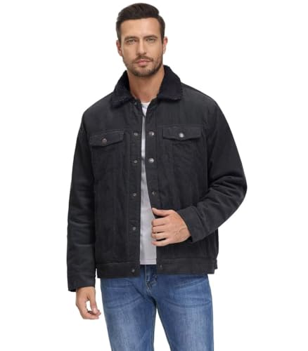 FTIMILD Mens Corduroy Jacket Sherpa Lined Trucker Jacket Lapel Snap Winter Warm Jacket3