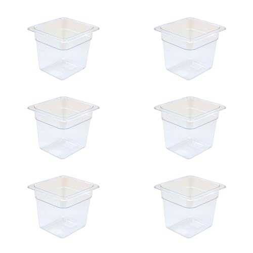 AcMax 6 recipientes Gastronorm GN 1/6 de policarbonato GN, 2,4 litros, profundidad de 150 mm, plástico