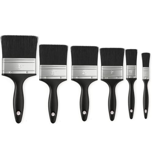 Garegce Paint Brush Set for Painting Walls and Fence Staining, Paint Brushes with No Loss of Bristle, Smooth Short Bristle Paintbrushes with Comfortable Grips (Pack of 6 in Sizes from 1 to 4)
