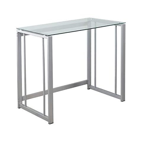 soges Schreibtisch Computertisch Tisch für Hause und Büro mit modernen Aussehen aus hochwertigem durchsichtigem Glas und Metallframe Cover