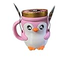 Cute Penguin Ice Cream Pint Holder, 3D Printing Pebbles The Penguin Ice Cream Pint Container with Space for 2 Spoons. (Pink Penguin)