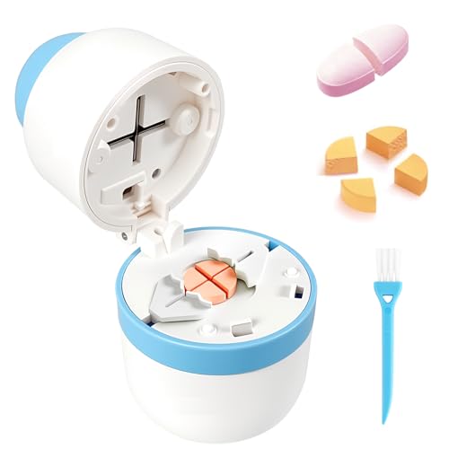 1/4 Pill Cutter with Storage, Professional 1/2 Pill Splitter for Small or Large Pills, Precise & Easy Stainless Steel Blade(Blue)