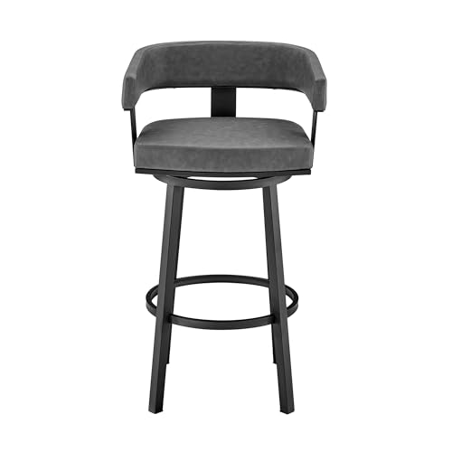 Armen Living Lorin Modern Butaco Giratorio con Asiento de Cuero Sintético Gris y Estructura de Acero Inoxidable Negro para Isla de Cocina miniatura 4