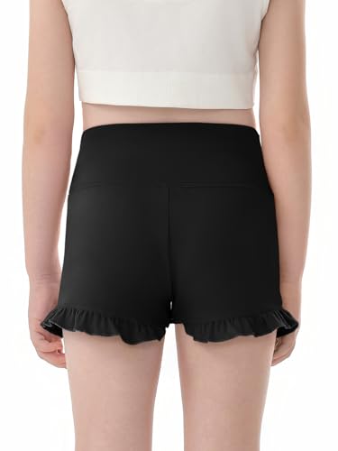 Haloumoning Girls Athletic Ruffle Shorts V Crossover High Waisted Yoga Dance Gymnastics Shorts 5-14Y3