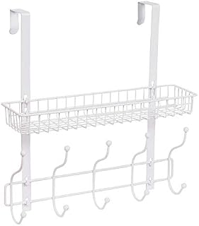 KEIMIX Coat Rack, Over The Door Hanger with Mesh Basket, Detachable Storage Shelf